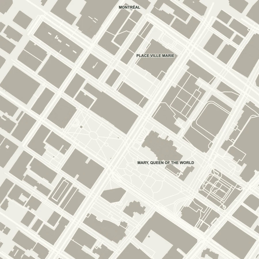 An OpenStreetMap-derived map of a square of downtown Montréal